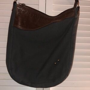 CHA CHA Leather and Cloth Roped Handle with 2 Silver Tone Studs Tote Bag 14” H